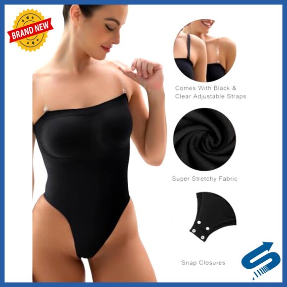Strapless Shapewear Bodysuit Tummy Control Seamless Medium Strong Compression - Picture 3 of 7